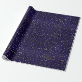Papier Cadeau Design élégant violet étoilé or céleste (Déroulé)