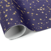 Papier Cadeau Design élégant violet étoilé or céleste (Coin rond)