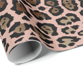 Papier Cadeau Design empreinte de léopard fumée brun et rose pou (Coin rond)