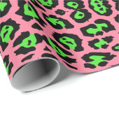 Papier Cadeau Design empreinte de léopard néon vert rose tendanc (Coin rond)