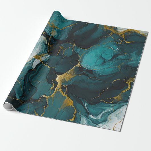 Papier Cadeau Design en marbre abstrait et magique vert (Déroulé)