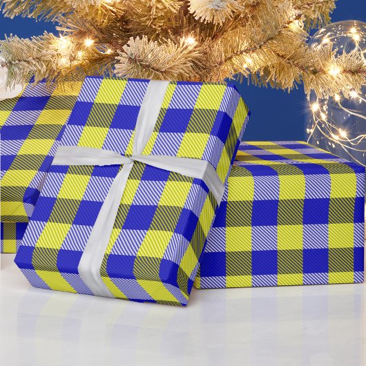Papier Cadeau Design En vichy jaune bleu