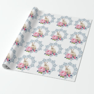 Papier Cadeau Design floral de lapin de Pâques