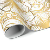 Papier Cadeau Design Floral d'or (Coin rond)