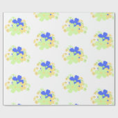 Papier Cadeau Design floral élégant Bleu Vert Jaune (Plat)