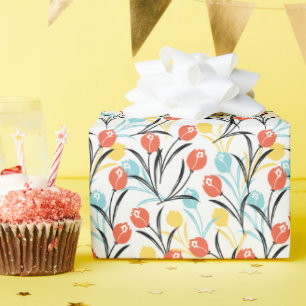 Papier Cadeau Design floral Motif de Tulipe en blanc