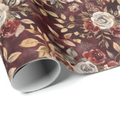 Papier Cadeau Design floral rouge et or avec aquarelle Boho (Coin rond)