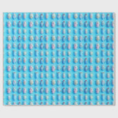 Papier Cadeau Design insectes bonbons pastel sur fond bleu vif (Plat)