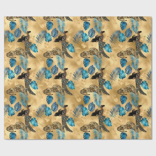 Papier Cadeau Design Leopard bleu et or 7 (Plat)