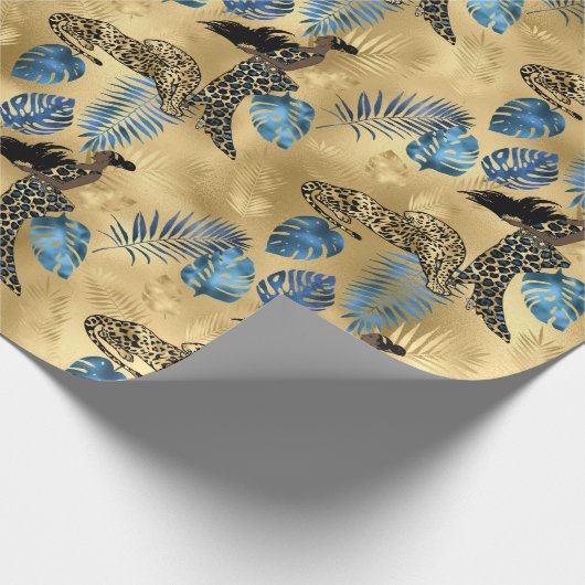 Papier Cadeau Design Leopard bleu et or 7 (Coin)