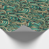 Papier Cadeau design motif abstrait des années 1970, vert émerau (Coin)