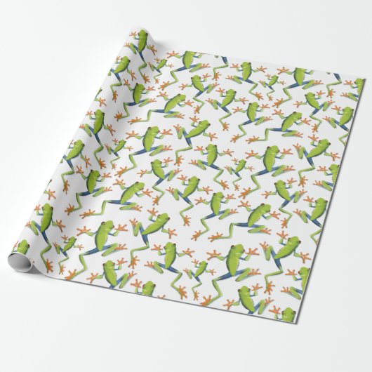 Papier Cadeau Design Motif de grenouilles à arbre vert (Déroulé)