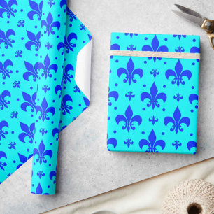 Papier Cadeau Design Motif Fleur de lis bleu