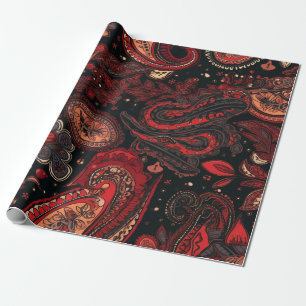 Papier Cadeau Design Motif gras et magnifique Red Paisley