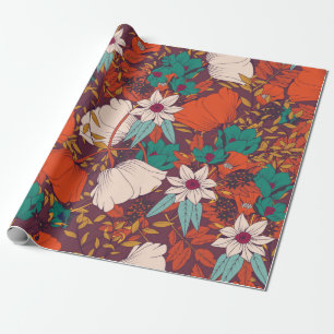 Papier Cadeau Design motif sans couture avec fleurs dessinées à 