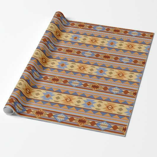 Papier Cadeau Design Motif Sud-Ouest Rouille Gris Or (Déroulé)