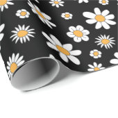 Papier Cadeau design noir et blanc avec des fleurs (Coin rond)