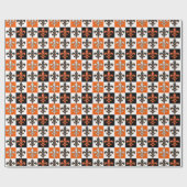 Papier Cadeau Design Orange Noir Blanc À damiers Fleur de lis (Plat)