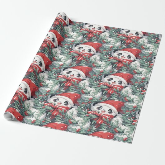 Papier Cadeau Design Panda de Noël (Déroulé)
