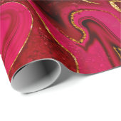 Papier Cadeau Design rouge doré marbré (Coin rond)