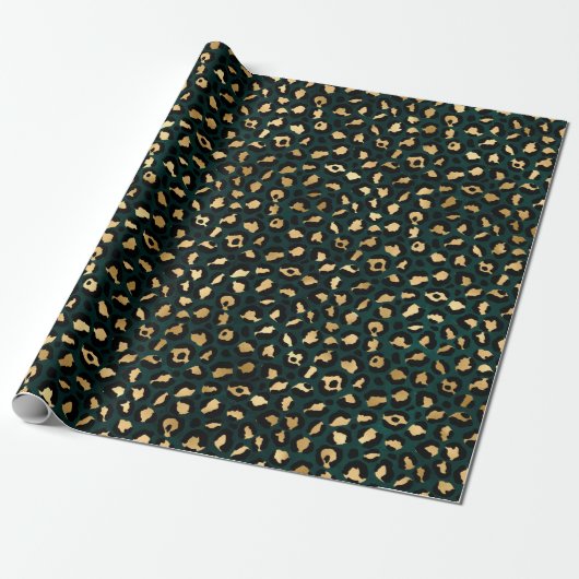 Papier Cadeau Design turquoise et Gold Leopard Series 1 (Déroulé)