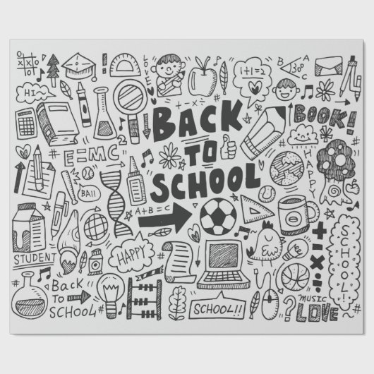 Papier Cadeau dessin à la main élément école doodé (Plat)