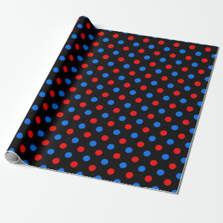 Papier Cadeau Dessin à points noirs rouges et bleus