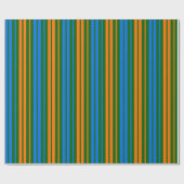 Papier Cadeau Dessin à rayures verticales vert orange bleu (Plat)