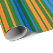 Papier Cadeau Dessin à rayures verticales vert orange bleu (Coin rond)