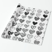 Papier Cadeau Dessin adorable de Black Heart Scribble (Déroulé)