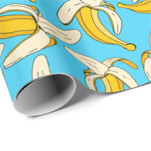 Papier Cadeau Dessin amusant Bananes Aqua Motif de fruits bleu j