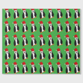 Papier Cadeau Dessin amusant Penguin de Noël à Santa Hat (Plat)