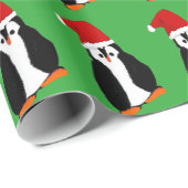 Papier Cadeau Dessin amusant Penguin de Noël à Santa Hat (Coin rond)