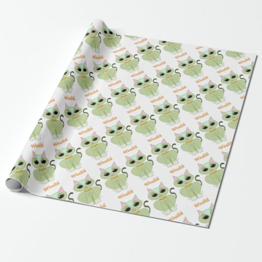 Papier Cadeau Dessin animé de chaton vert mignon (Déroulé)