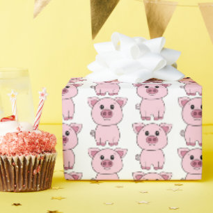 Papier Cadeau Dessin animé de cochon rose mignon de ferme