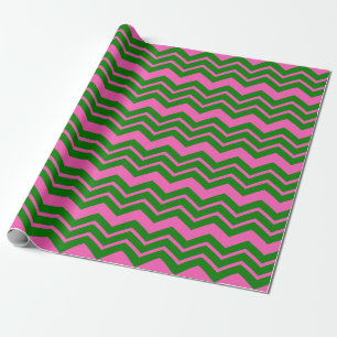 Papier Cadeau Dessin chevron zigzag vert rose 