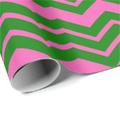 Papier Cadeau Dessin chevron zigzag vert rose  (Coin rond)
