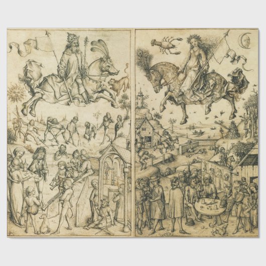 Papier Cadeau Dessin d'Astronomie noir blanc SUN & MOON (Plat)