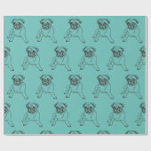 Papier Cadeau Dessin de chien de Carlin bleu Turquoise tendance (Plat)