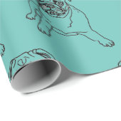 Papier Cadeau Dessin de chien de Carlin bleu Turquoise tendance (Coin rond)