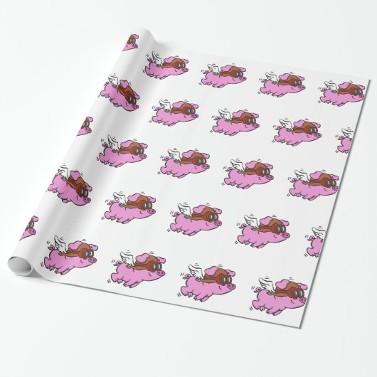 Papier Cadeau Dessin de vol de cochon rose| choisir la couleur a (Déroulé)
