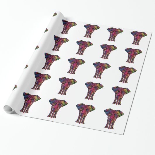 Papier Cadeau Dessin d'éléphant coloré (Déroulé)