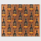 Papier Cadeau Dessin d'Halloween au chat effrayé sur Citrouille (Plat)