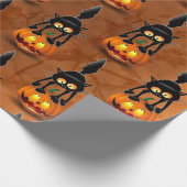 Papier Cadeau Dessin d'Halloween au chat effrayé sur Citrouille (Coin)