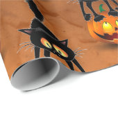 Papier Cadeau Dessin d'Halloween au chat effrayé sur Citrouille (Coin rond)