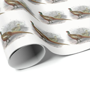 Papier Cadeau Dessin d'oiseau de gibier Faisan vintage Couleur #
