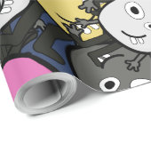 Papier Cadeau Dessin du monstre Doodle foncé (Coin rond)
