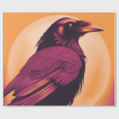 Papier Cadeau Dessin d'un corbeau noir sur orange jaune (Plat)