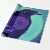 Papier Cadeau Dessin d'un corbeau sur un arrière - plan bleu néo (Déroulé)