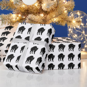 Papier Cadeau Dessin en silhouette de chat noir à rallonge d'Hal